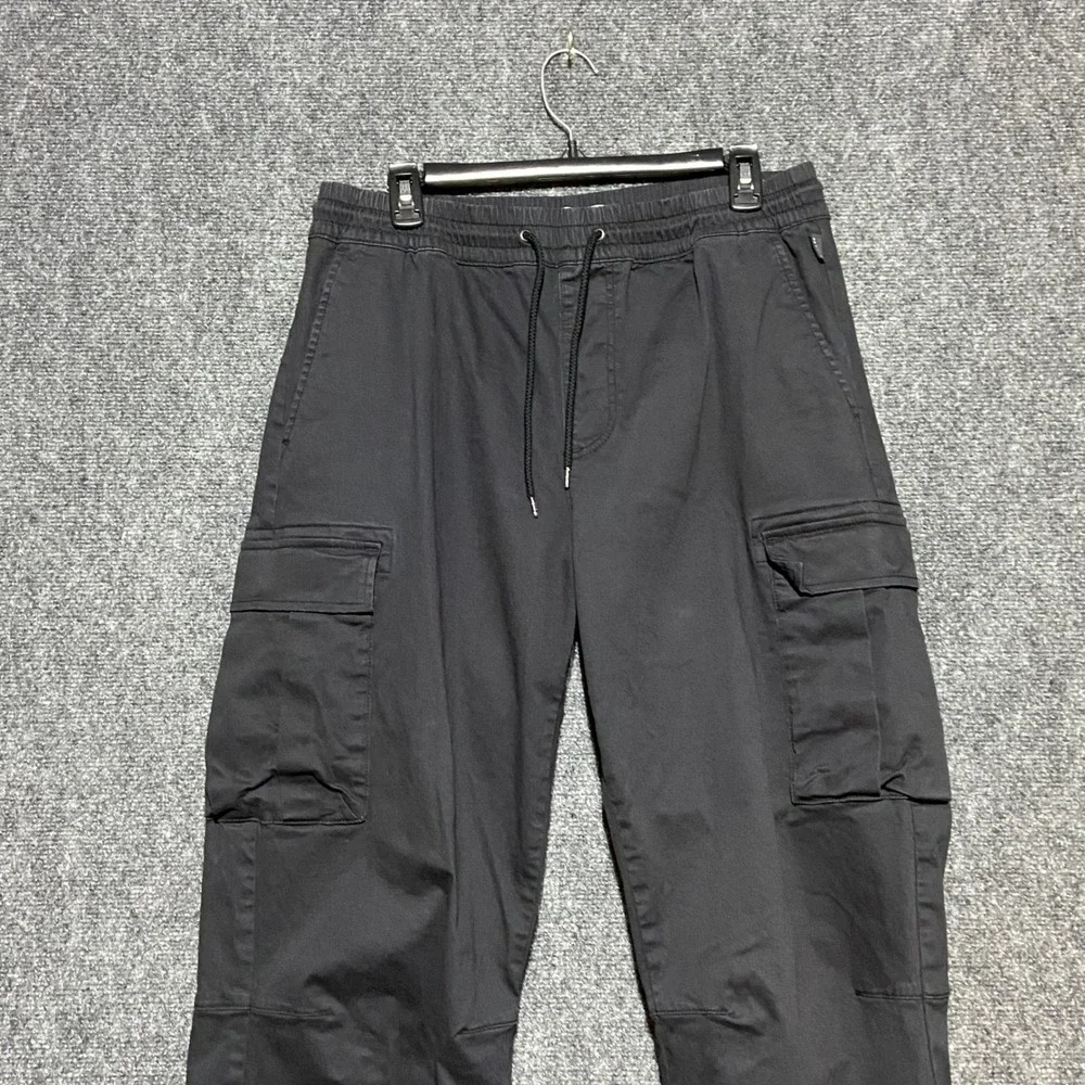 PacSun Mens Baggy Cargo Pants Black Elastic Waist Medium Streetwear Y2K Skater